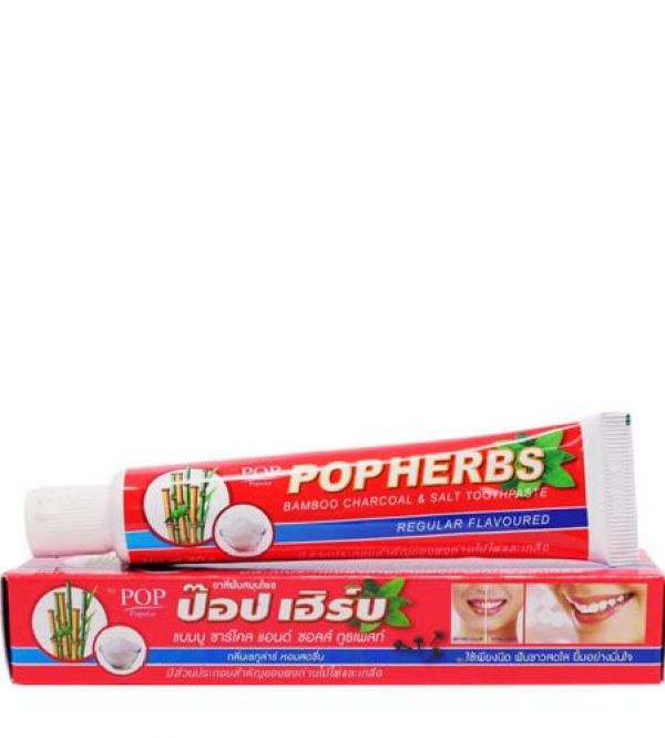 Отбеливающая лечебная Зубная паста POP Herbs с Солью и Бамбуковым Углем 40г